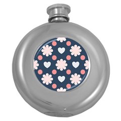 Flowers And Hearts  Round Hip Flask (5 Oz) by MooMoosMumma