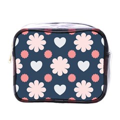 Flowers And Hearts  Mini Toiletries Bag (one Side) by MooMoosMumma