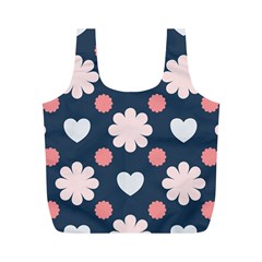 Flowers And Hearts  Full Print Recycle Bag (m) by MooMoosMumma