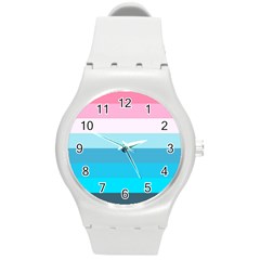 Sea And Sunset Round Plastic Sport Watch (m) by tmsartbazaar