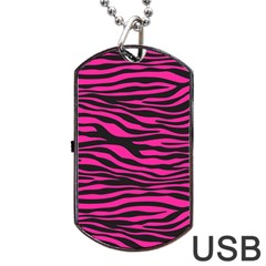 Pink Zebra Dog Tag Usb Flash (two Sides) by Angelandspot