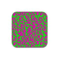 Neon Big Cat Rubber Square Coaster (4 Pack)  by Angelandspot