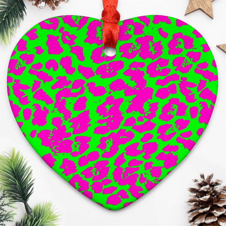 Neon Big Cat Heart Ornament (Two Sides)