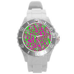 Neon Big Cat Round Plastic Sport Watch (l) by Angelandspot