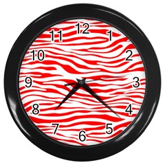 Red And White Zebra Wall Clock (black) by Angelandspot