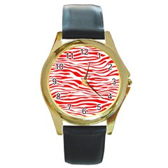 Red and White Zebra Round Gold Metal Watch