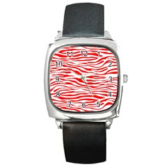 Red and White Zebra Square Metal Watch