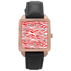 Red and White Zebra Rose Gold Leather Watch 