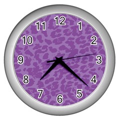 Purple Big Cat Pattern Wall Clock (silver) by Angelandspot