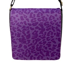 Purple Big Cat Pattern Flap Closure Messenger Bag (l) by Angelandspot