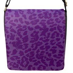 Purple Big Cat Pattern Flap Closure Messenger Bag (s) by Angelandspot