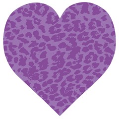 Purple Big Cat Pattern Wooden Puzzle Heart by Angelandspot