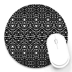 Ethnic Black And White Geometric Print Round Mousepads by dflcprintsclothing