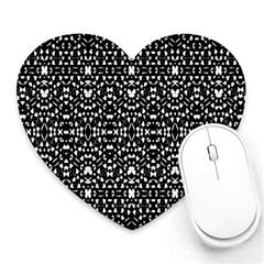 Ethnic Black And White Geometric Print Heart Mousepads by dflcprintsclothing