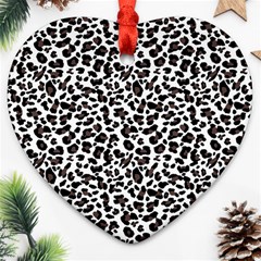 Leopard spots, white, brown black, animal fur print Ornament (Heart)