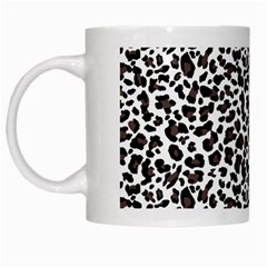 Leopard Spots, White, Brown Black, Animal Fur Print White Mugs by Casemiro