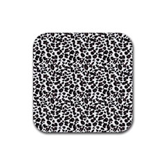 Leopard spots, white, brown black, animal fur print Rubber Coaster (Square) 