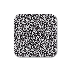 Leopard spots, white, brown black, animal fur print Rubber Square Coaster (4 pack) 