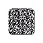 Leopard spots, white, brown black, animal fur print Rubber Square Coaster (4 pack)  Front