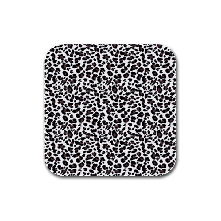 Leopard spots, white, brown black, animal fur print Rubber Square Coaster (4 pack) 