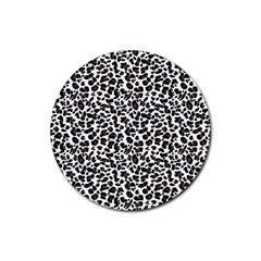 Leopard spots, white, brown black, animal fur print Rubber Coaster (Round) 