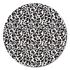 Leopard Spots, White, Brown Black, Animal Fur Print Magnet 5  (round) by Casemiro