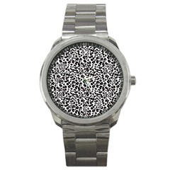 Leopard Spots, White, Brown Black, Animal Fur Print Sport Metal Watch by Casemiro