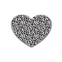 Leopard spots, white, brown black, animal fur print Rubber Coaster (Heart) 