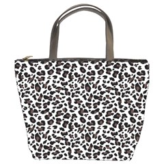 Leopard spots, white, brown black, animal fur print Bucket Bag