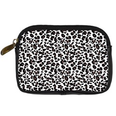 Leopard Spots, White, Brown Black, Animal Fur Print Digital Camera Leather Case by Casemiro