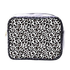 Leopard Spots, White, Brown Black, Animal Fur Print Mini Toiletries Bag (one Side) by Casemiro