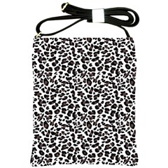 Leopard Spots, White, Brown Black, Animal Fur Print Shoulder Sling Bag by Casemiro