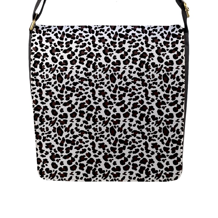 Leopard spots, white, brown black, animal fur print Flap Closure Messenger Bag (L)