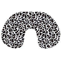 Leopard Spots, White, Brown Black, Animal Fur Print Travel Neck Pillow by Casemiro