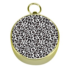 Leopard Spots, White, Brown Black, Animal Fur Print Gold Compasses by Casemiro