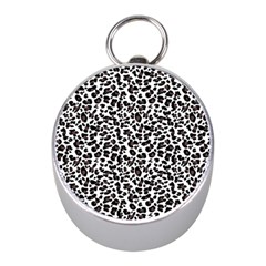 Leopard spots, white, brown black, animal fur print Mini Silver Compasses