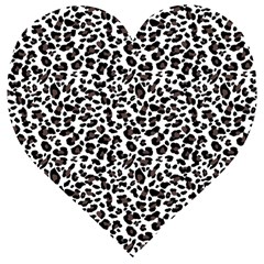 Leopard spots, white, brown black, animal fur print Wooden Puzzle Heart