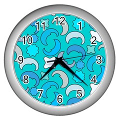 Cloudy Blue Moon Wall Clock (Silver)