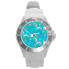 Cloudy Blue Moon Round Plastic Sport Watch (L)