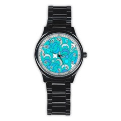 Cloudy Blue Moon Stainless Steel Round Watch