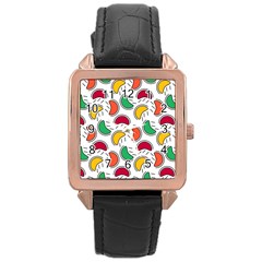 Geometric Fruity Rose Gold Leather Watch  by tmsartbazaar