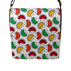 Geometric Fruity Flap Closure Messenger Bag (l) by tmsartbazaar