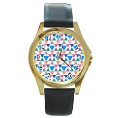 Multicolor Triangle Round Gold Metal Watch by tmsartbazaar