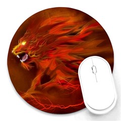 Fire Lion Flame Light Mystical Round Mousepads by HermanTelo