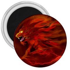 Fire Lion Flame Light Mystical 3  Magnets by HermanTelo