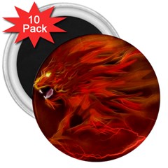 Fire Lion Flame Light Mystical 3  Magnets (10 Pack)  by HermanTelo