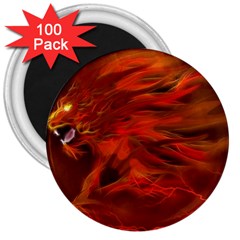 Fire Lion Flame Light Mystical 3  Magnets (100 Pack) by HermanTelo