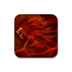 Fire Lion Flame Light Mystical Rubber Coaster (square) 