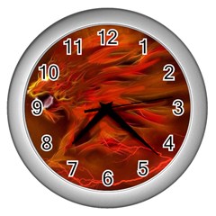 Fire Lion Flame Light Mystical Wall Clock (silver) by HermanTelo