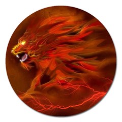 Fire Lion Flame Light Mystical Magnet 5  (round) by HermanTelo